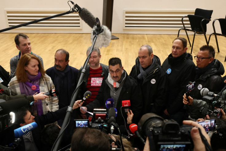 Conférence de presse des syndicats français avant la quatrième journée nationale de protestation à Paris