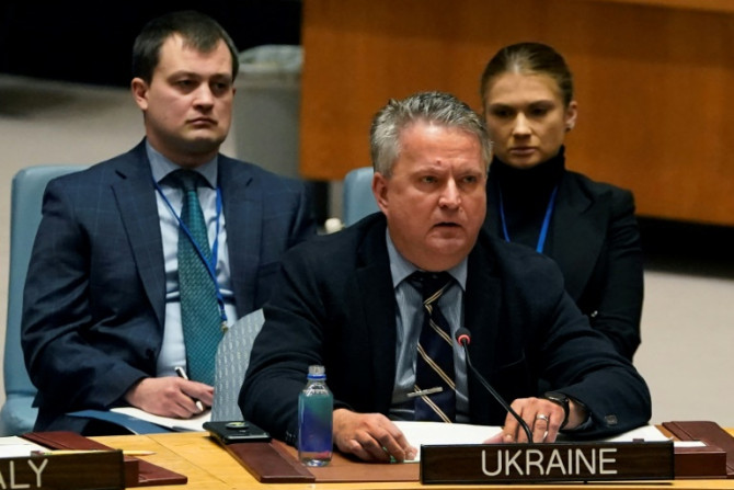 L&#39;envoyé ukrainien aux Nations unies Sergiy Kyslytsya s&#39;exprime lors d&#39;une réunion du Conseil de sécurité des Nations unies le 6 février 2023