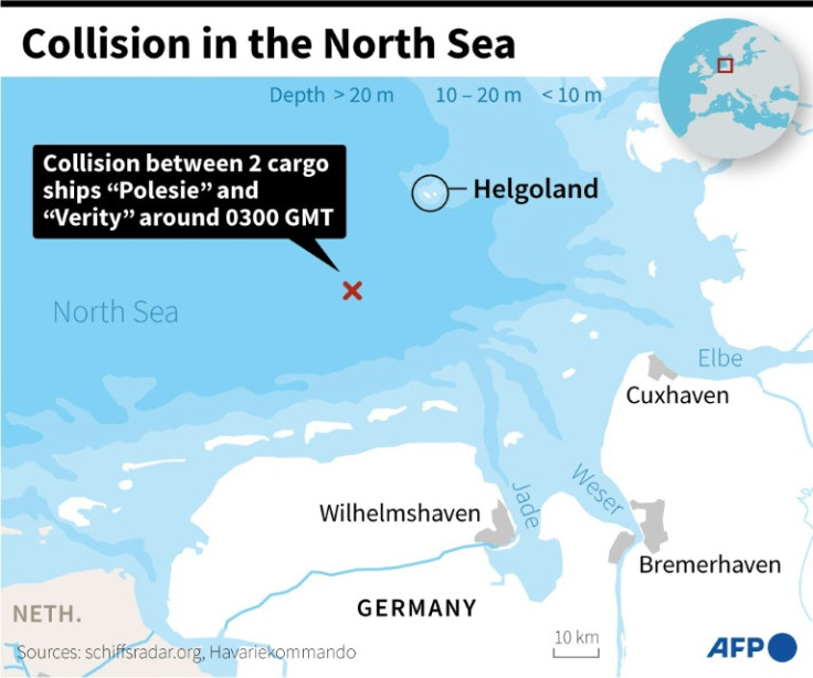 Carte localisant la zone où deux cargos sont entrés en collision en mer du Nord le 24 octobre