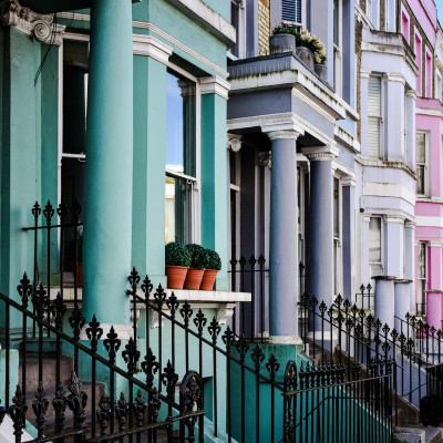 Maisons colorées à Notting Hill, Londres, Angleterre, Royaume-Uni