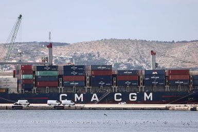 This photograph shows shipping containers aboard a CMA CGM cargo