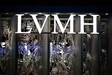 A logo of French luxury group LVMH is displayed during