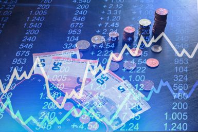 Financial market illustration with an overlay graph, a calculator placed