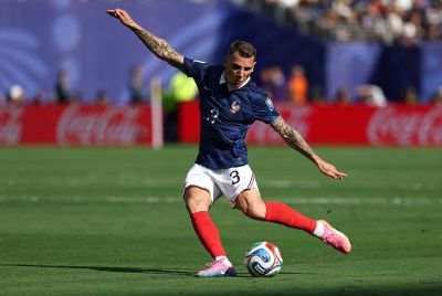 France's defender #03 Lucas Digne shoots during the 2026 World
